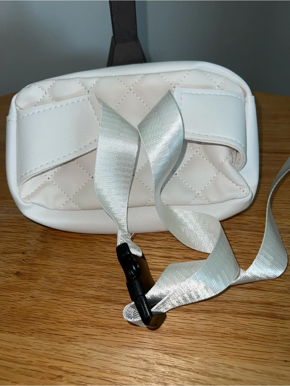 White Quilted Cosmetic Pouch with Front Pocket